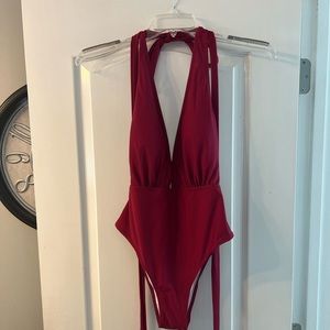 NWT Cupshe deep plunge reddish 1 piece swim bathing sexy suit size XL